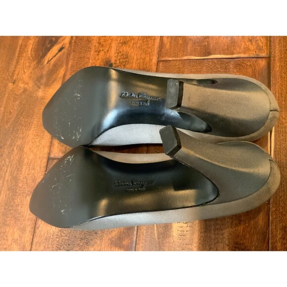 Salvatore Ferragamo Gray Satin Square Toe High Heels, Size 7.5 - Picture 8 of 9